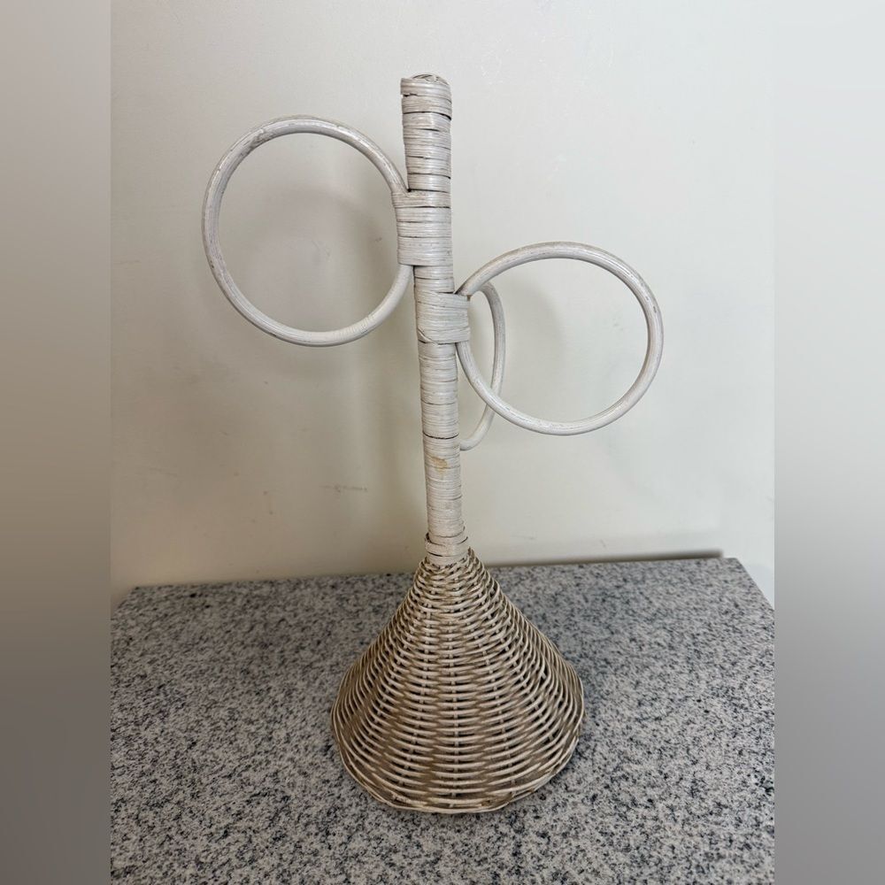 Vintage Wicker Towel Rack, Rattan Towel Holder, Boho Wicker Stand White